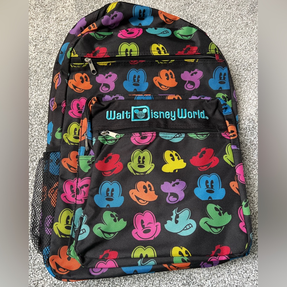 NWOT Black Backpack with Multicolor Mickey Icon Print